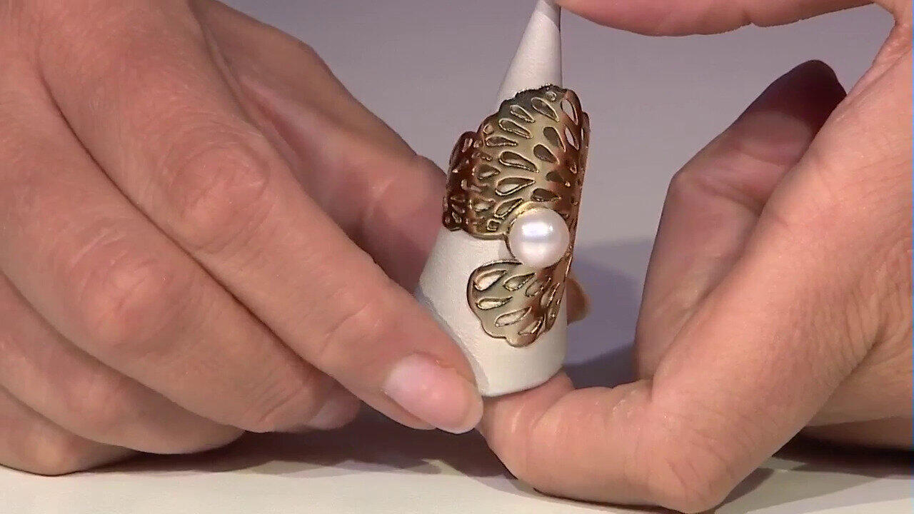 Video White Freshwater Pearl Silver Ring (TPC)