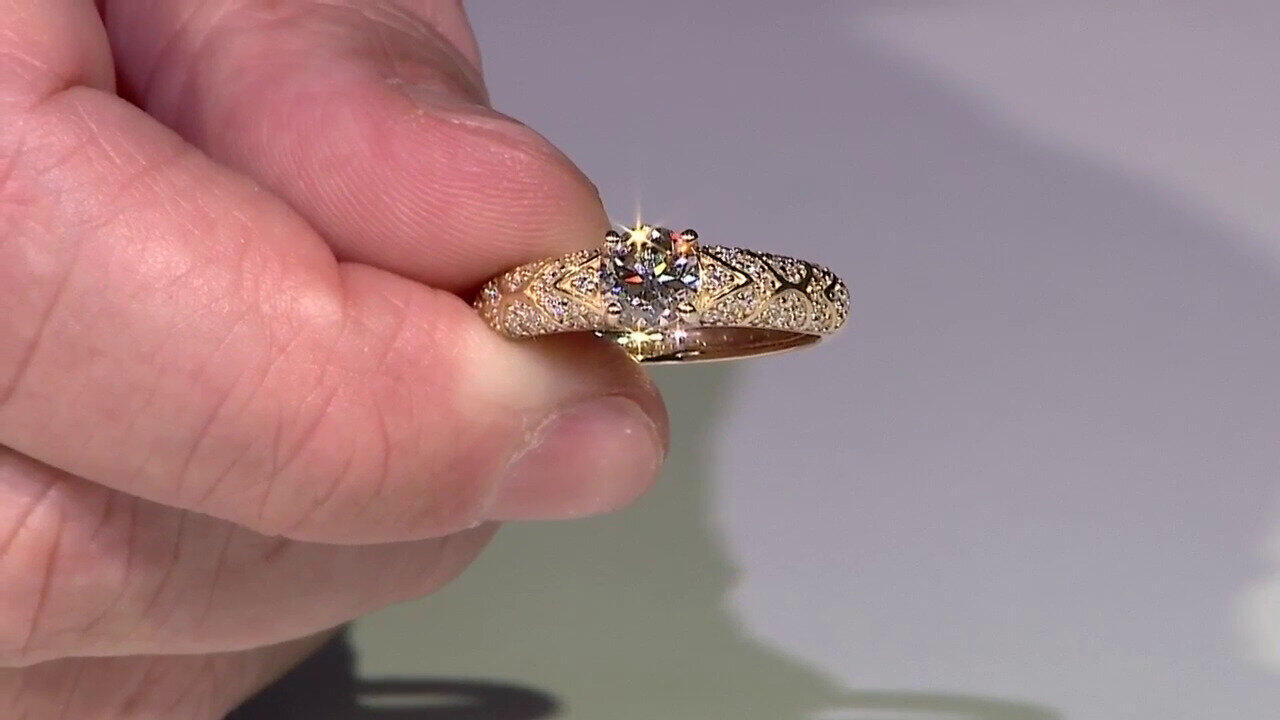 Video 14K I2 Champagne Diamond Gold Ring (de Melo)