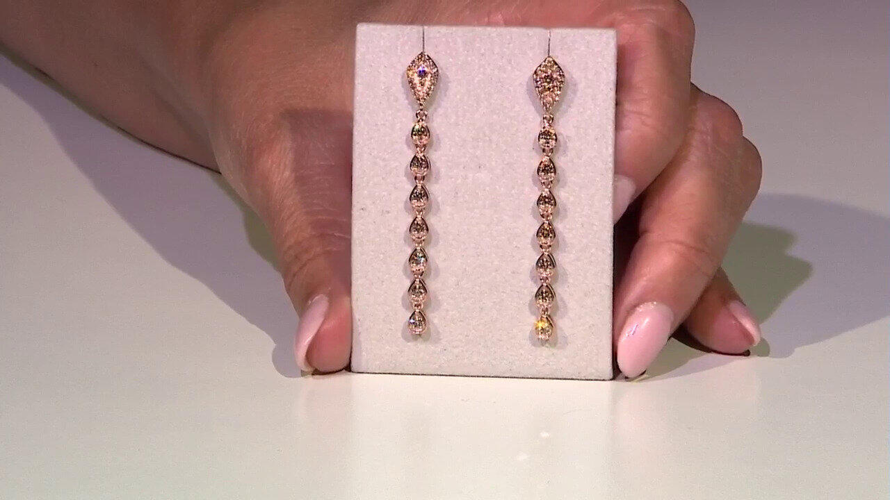 Video 9K SI1 Argyle Rose De France Diamond Gold Earrings (Annette)