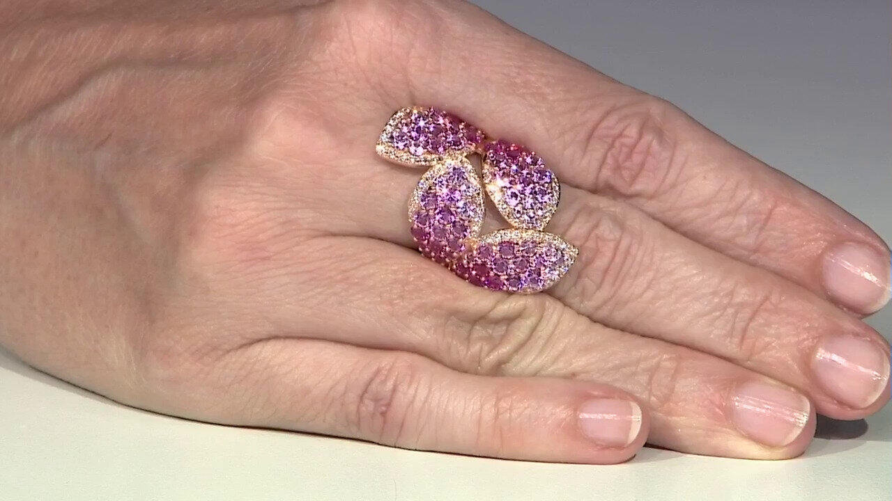 Video Gouden ring met roze saffieren (Nara Jewelry)