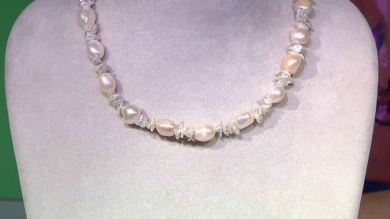 Video Collier en argent et Perle de culture d'eau douce de couleur pêche (TPC)