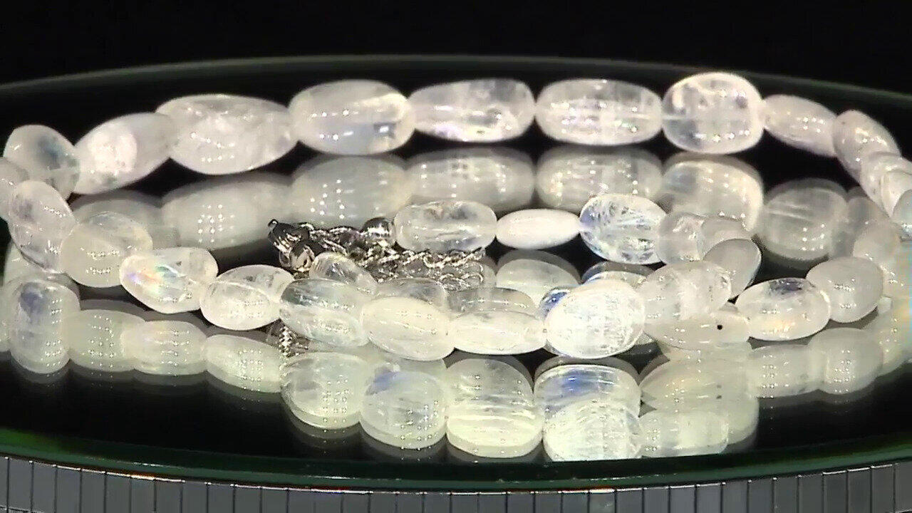 Video Collier en argent et Pierre de Lune arc-en-ciel