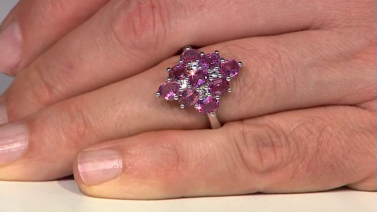 Video Zilveren ring met Braziliaanse roze toermalijnen