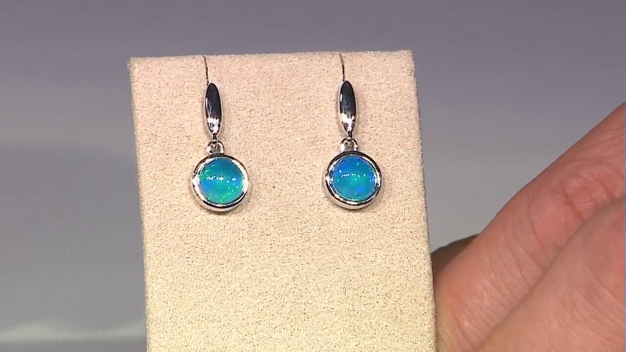 Video Blue Ethiopian Opal Silver Earrings