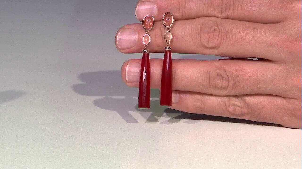 Video Red Chalcedony Silver Earrings (KM by Juwelo)