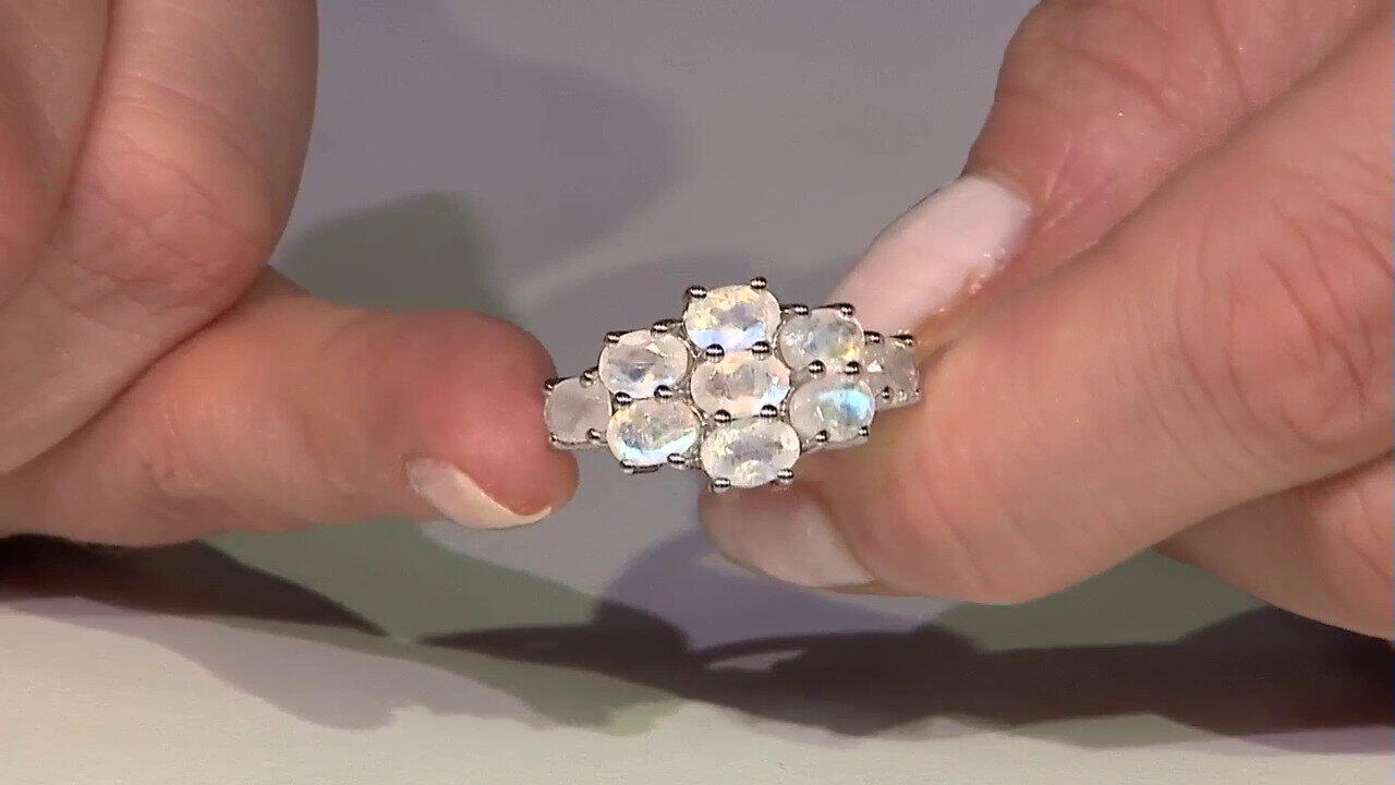 Video Bague en argent et Pierre de Lune arc-en-ciel