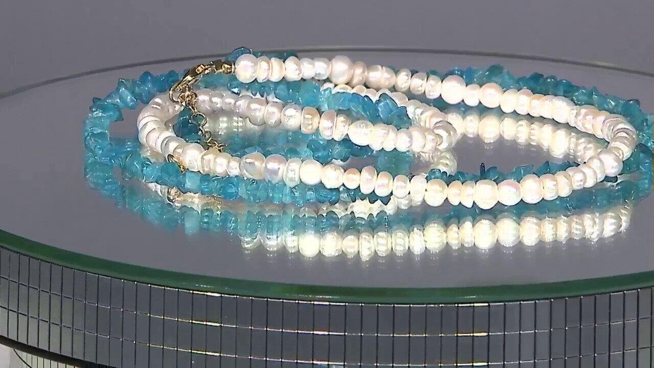 Video Zilveren halsketting met neon blauwe apatieten