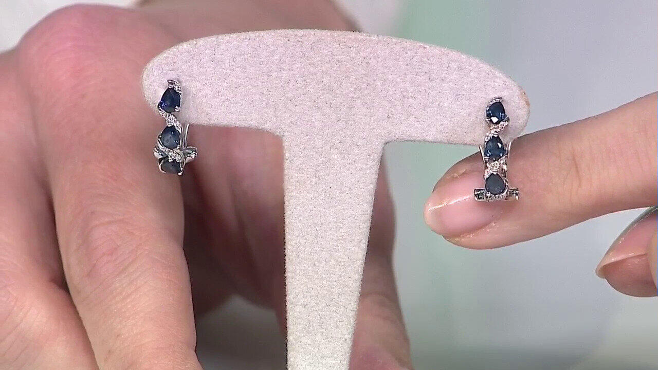 Video 10K Ceylon Blue Sapphire Gold Earrings