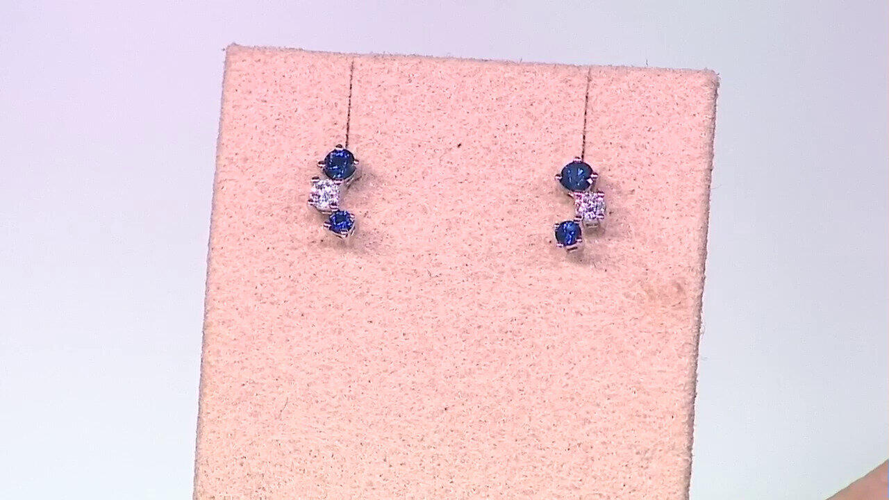 Video 10K Ceylon Blue Sapphire Gold Earrings