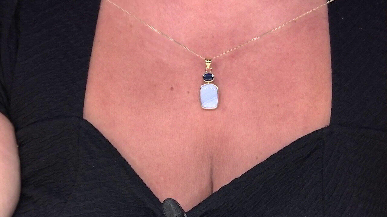 Video Blue Lace Agate Silver Pendant (Bali Barong)