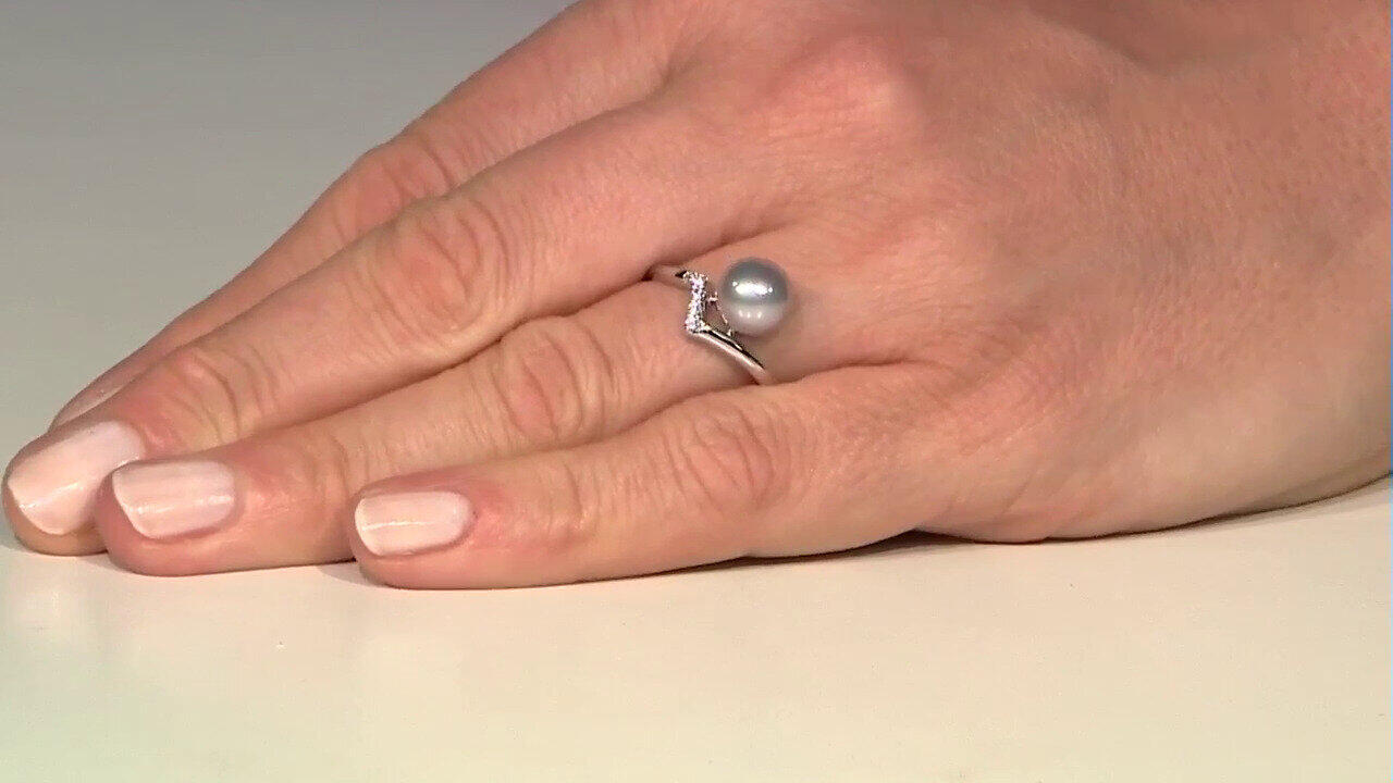 Video Silberfarbene Süßwasserzuchtperlen-Silberring (TPC)