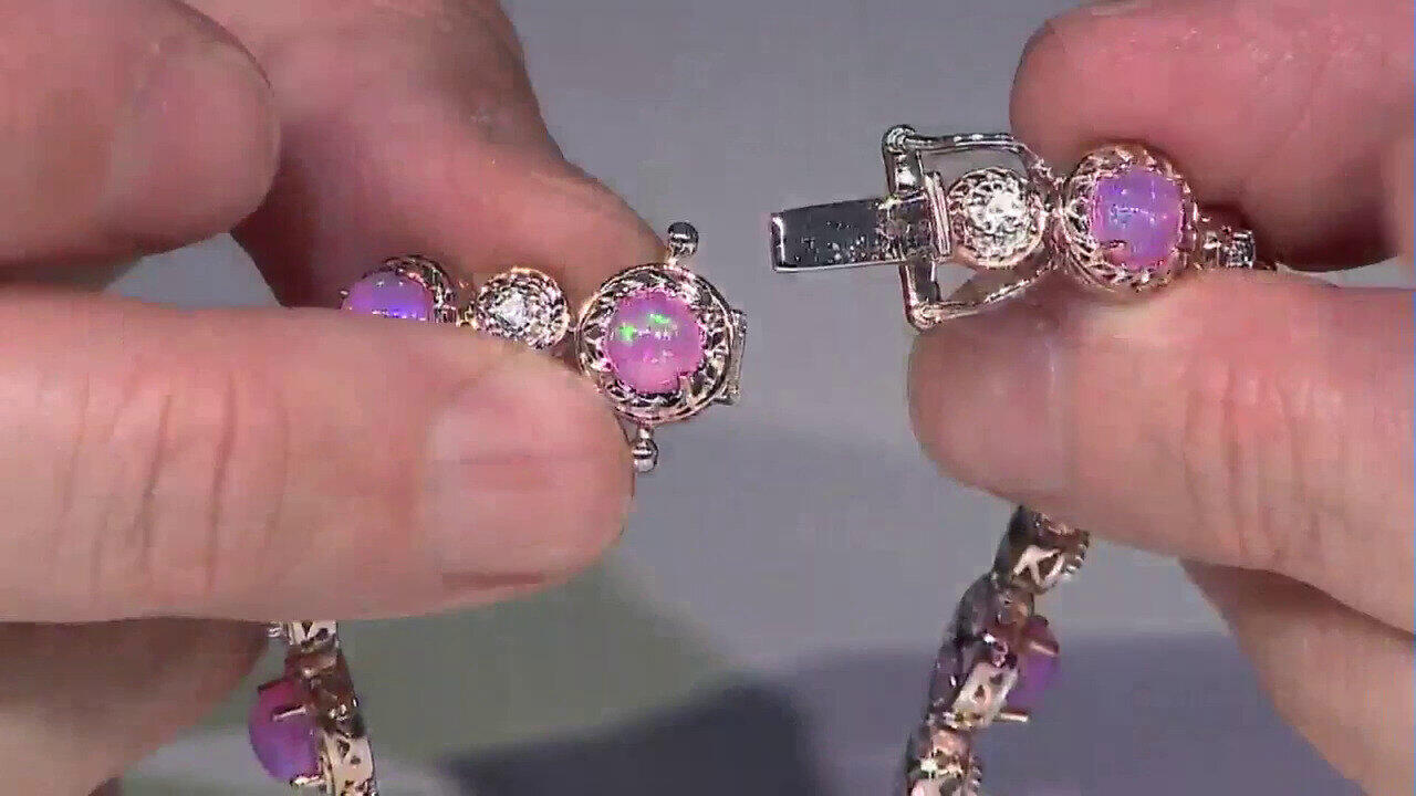 Video Äthiopischer Pinkfarbener Opal-Silberarmband (Gems en Vogue)
