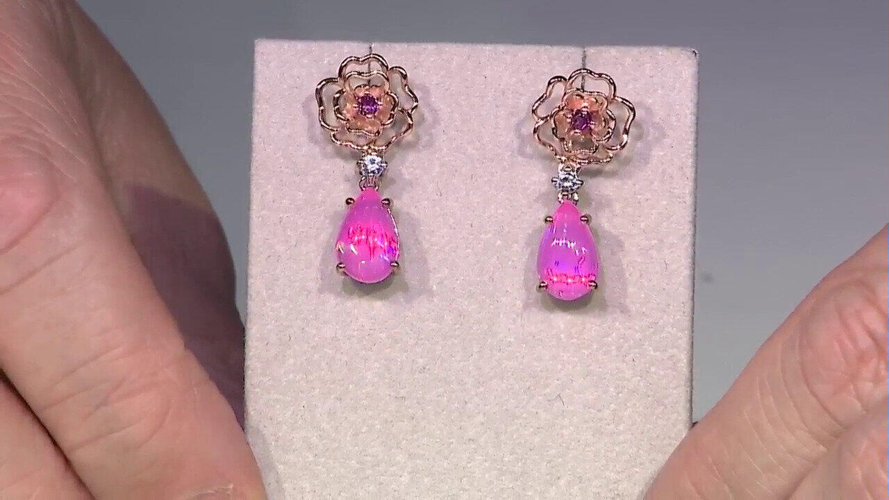 Video Äthiopischer Pinkfarbener Opal-Silberohrringe (Gems en Vogue)