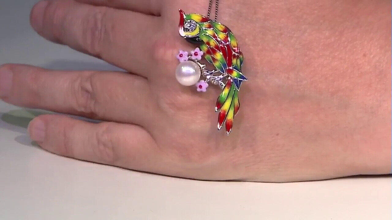 Video White Freshwater Pearl Silver Brooch