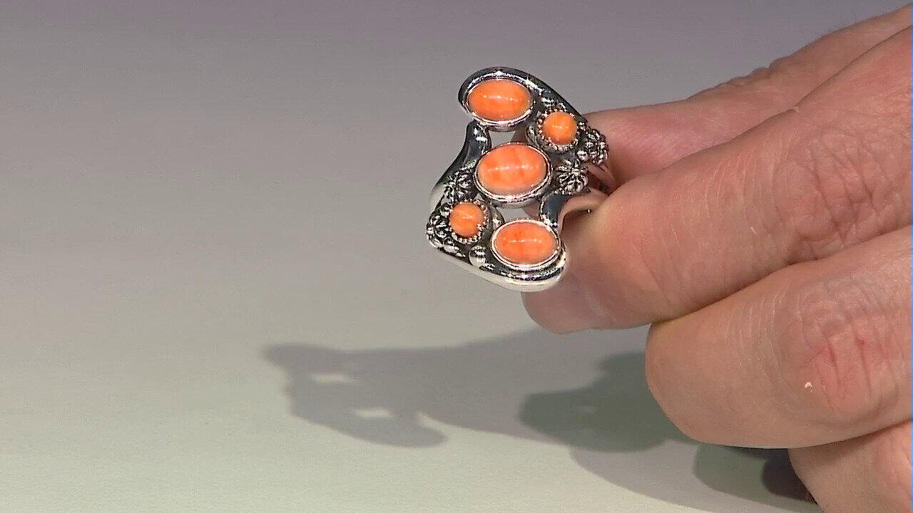 Video Orange Stachelauster-Silberring (Desert Chic)