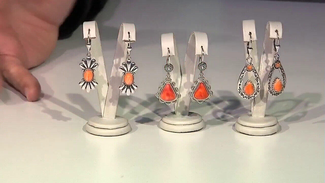 Video Orange Stachelauster-Silberohrringe (Desert Chic)