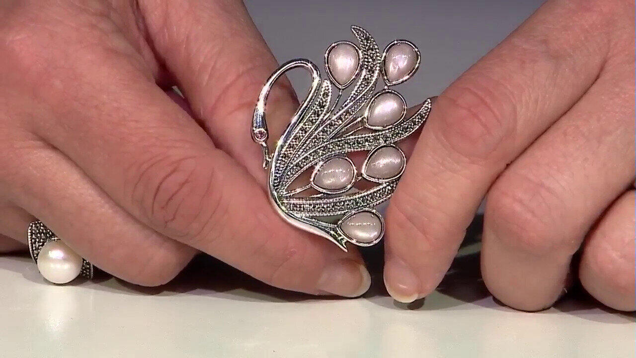 Video Pfirsich-Mondstein-Silberbrosche (Annette classic)