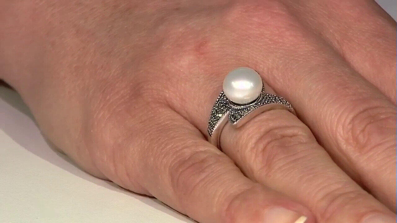 Video Anillo en plata con Perla blanca Freshwater (Annette classic)