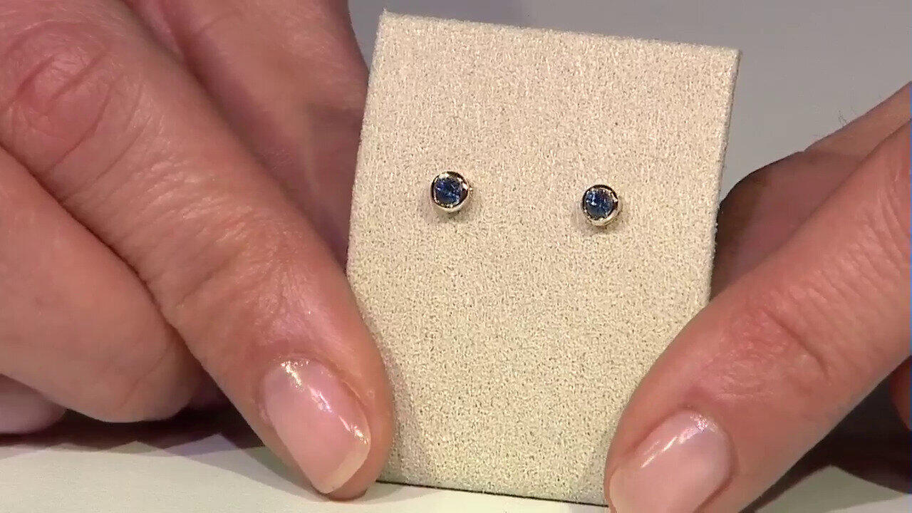 Video 10K Ceylon Blue Sapphire Gold Earrings