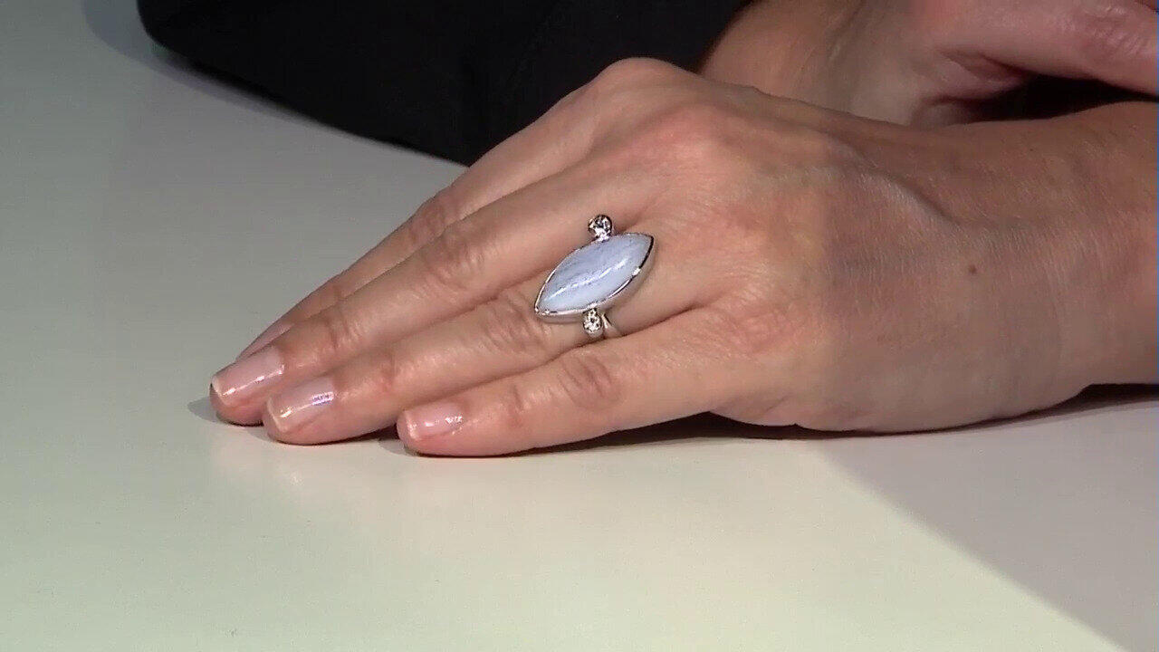 Video Bague en argent et Agate zonée bleue (Bali Barong)
