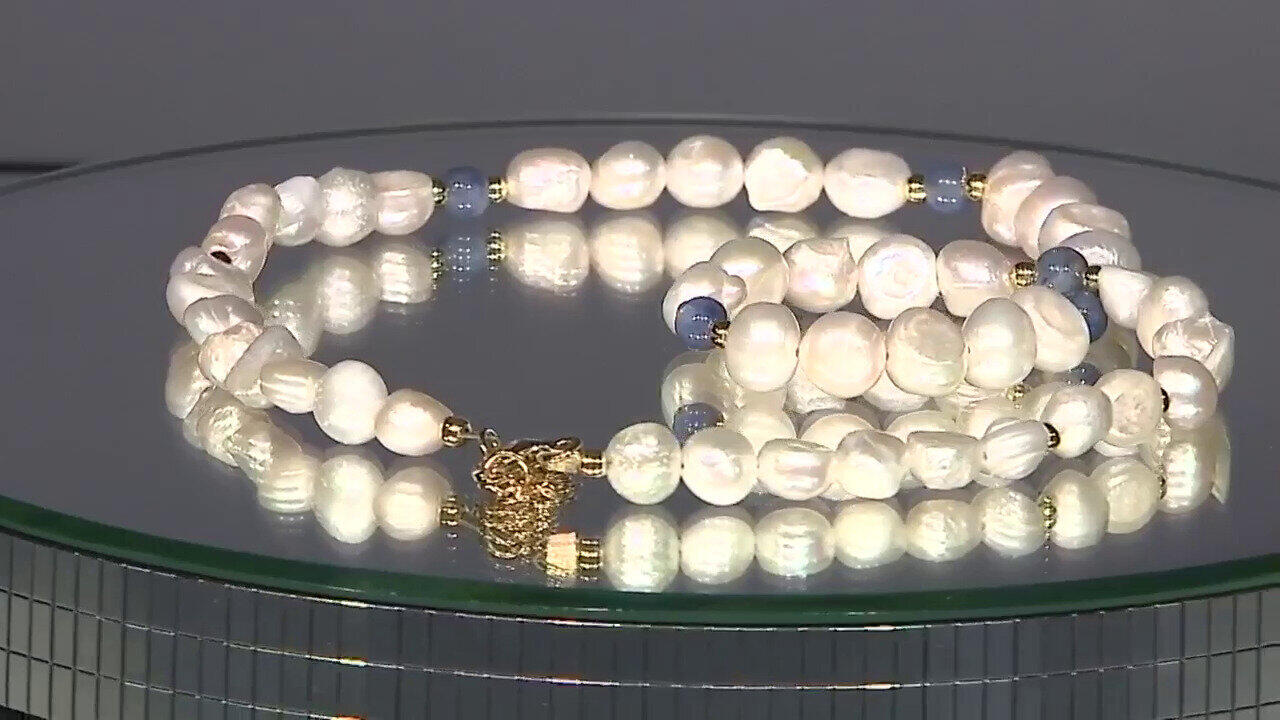 Video Weiße Süßwasserzuchtperlen-Silberhalskette