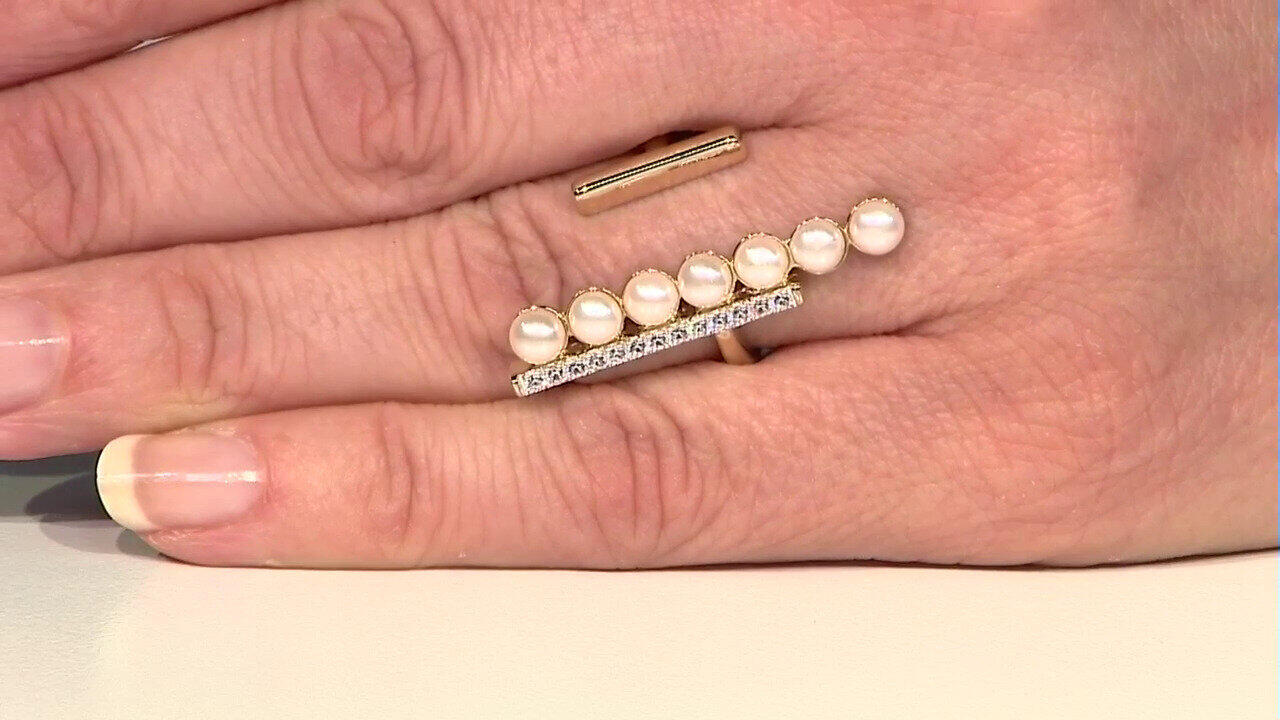 Video Weiße Süßwasserzuchtperlen-Silberring (TPC)