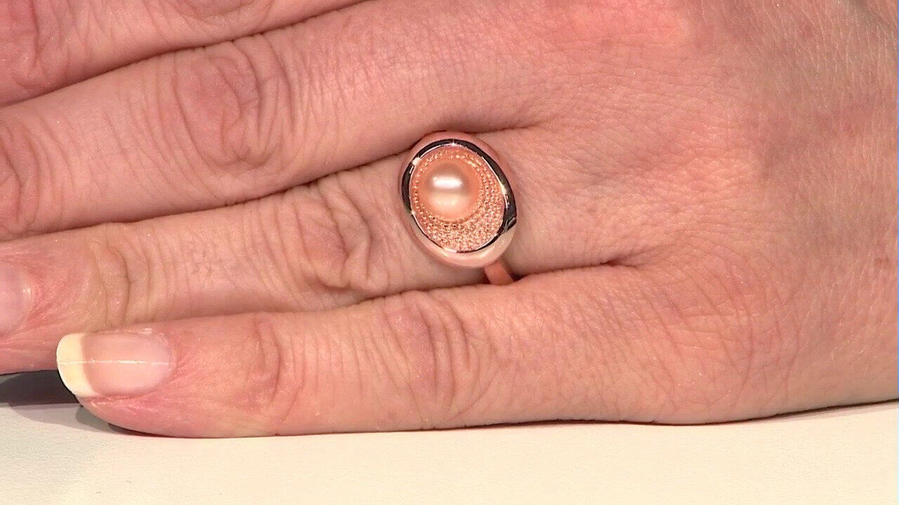 Video Pfirsichfarbene Ming-Perlen-Silberring (TPC)