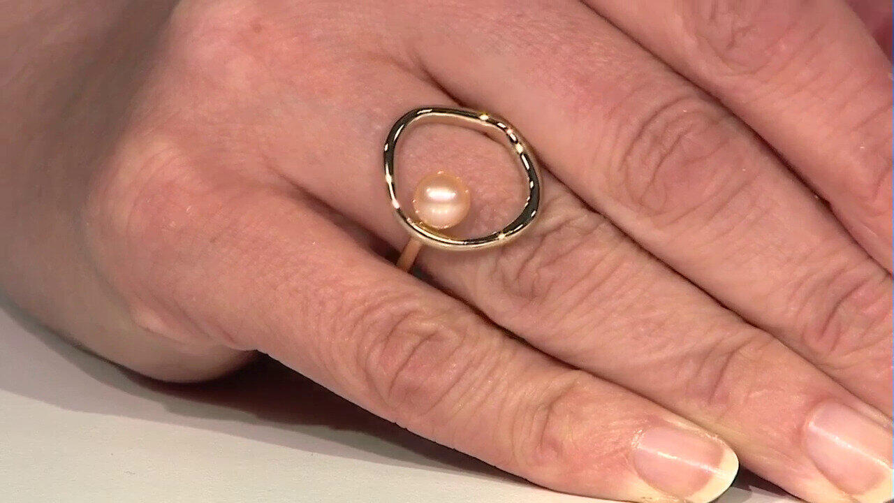 Video Pfirsichfarbene Ming-Perlen-Silberring (TPC)