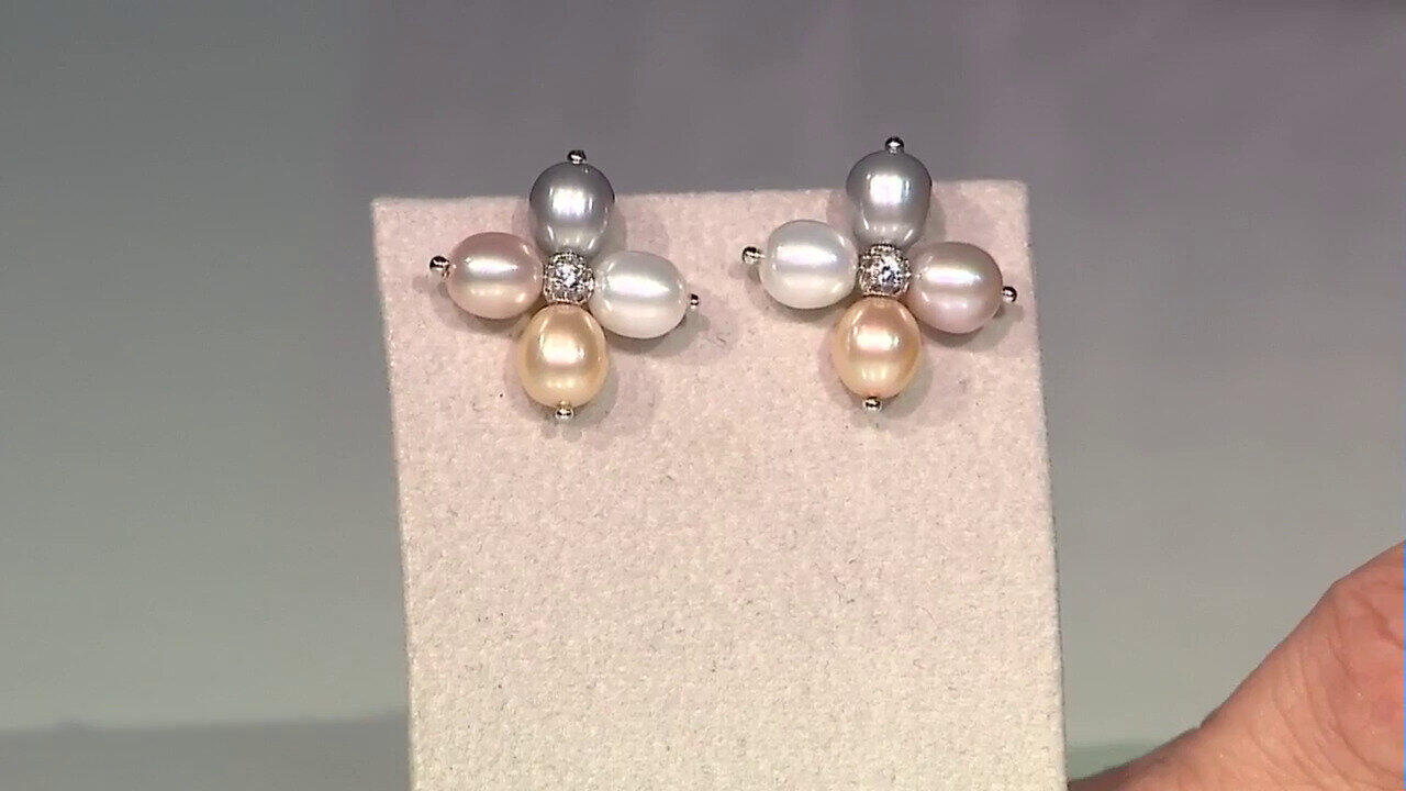 Video Zilveren oorbellen met Oranje zoetwater kweekparels (TPC)