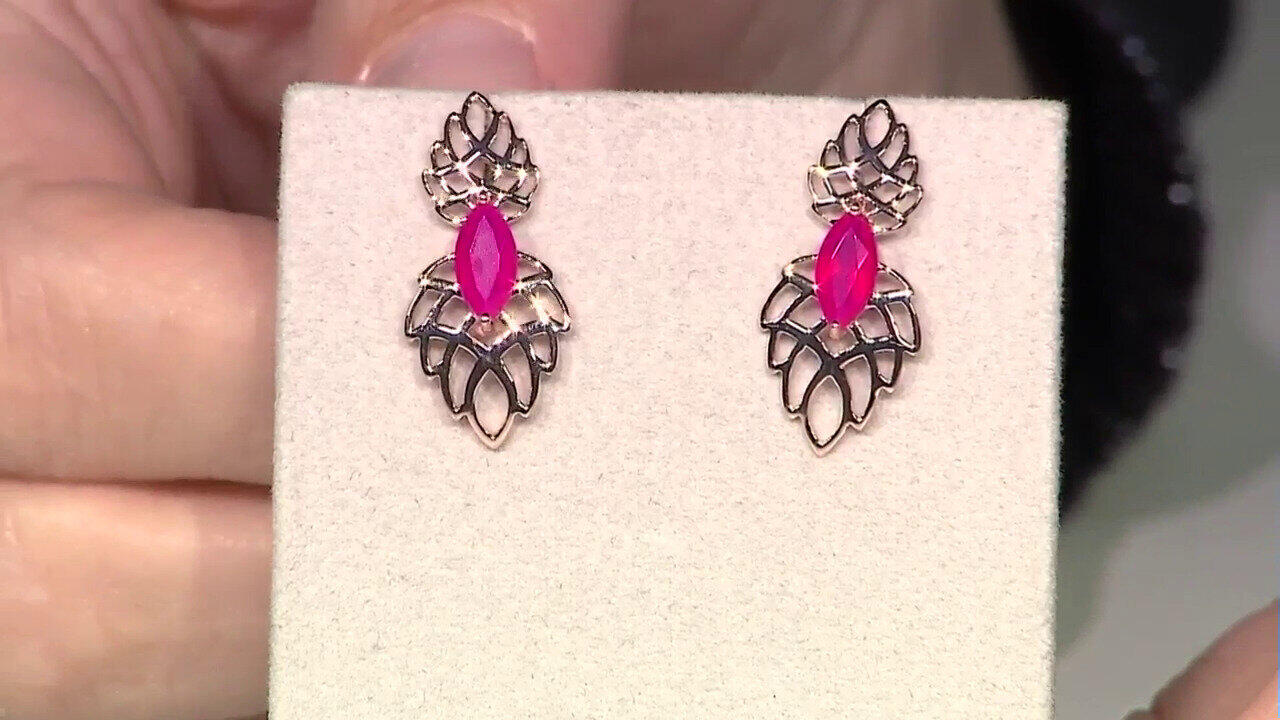 Video Zilveren oorbellen met framboos chalcedoon (SAELOCANA)