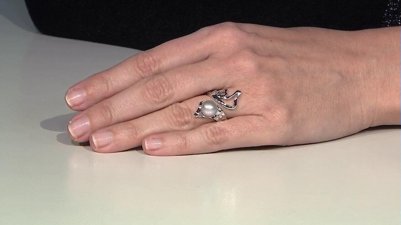 Video Silberfarbene Süßwasserzuchtperlen-Silberring