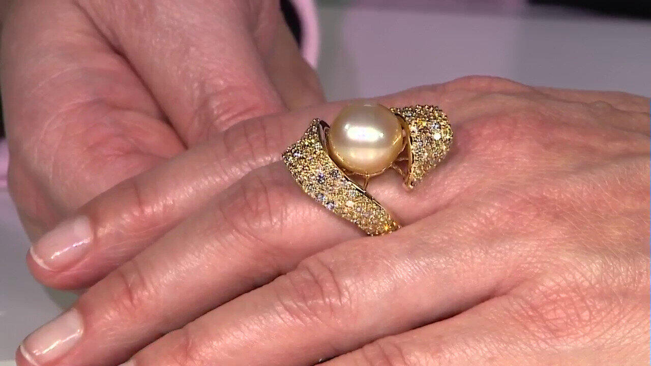 Video Goldene Süßwasserzuchtperlen-Goldring (CIRARI)