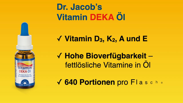 Dr. Jacob's DEKA Öl 800 IE Vitamin D3+K2+A+E 640 Tropfen vegetarisch