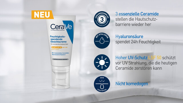 CeraVe Feuchtigkeitsspendende Gesichtscreme mit LSF 50 – für normale bis trockene Haut