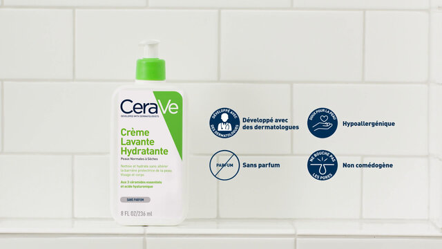 CeraVe Crème Lavante Hydratante visage et corps pour les peaux sèches à très sèches 236ml