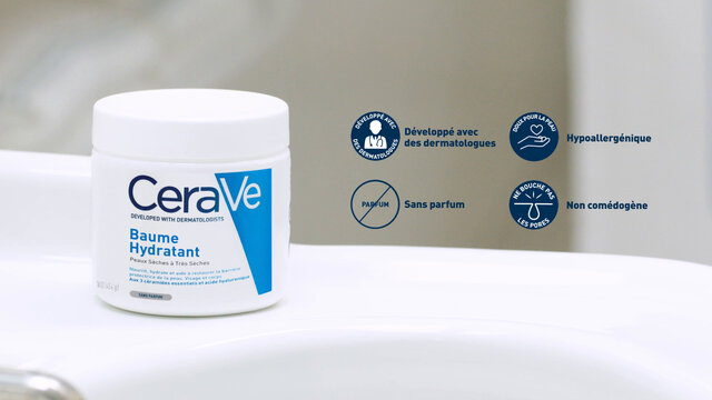 CeraVe Baume Hydratant 454 ml pot pompe visage et corps pour les peaux sèches à très sèches