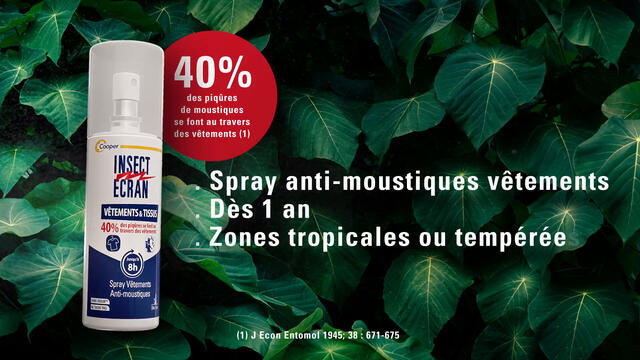 INSECT ECRAN - Spray Anti-Moustiques - Protection contre les piqures de moustiques - Vêtements &Tissus - Sans odeur - Spray - Fabriqué en France - 100ml