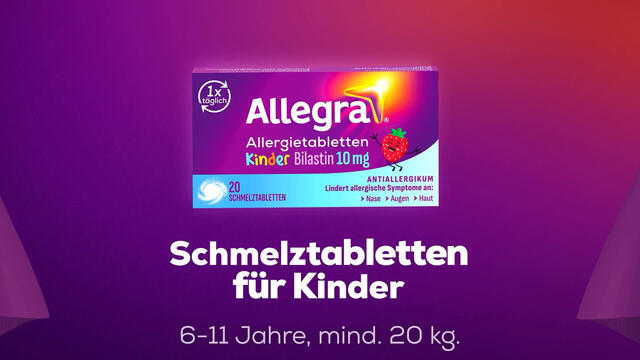 Allegra Allergietabletten für Kinder | Kinderleichte Einnahme | Zergehen auf der Zunge | Leckerer Erdbeergeschmack