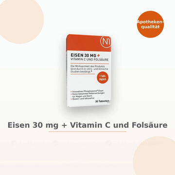 N1 Eisentabletten 30 mg + Vitamin C & Folsäure – hochdosierte Kombination gegen Eisenmangel, für Energie, Blutbildung & zur Verringerung von Müdigkeit, Eisen