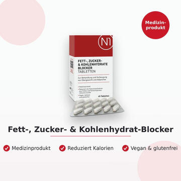 N1 Fettblocker Tabletten – zum Abnehmen & zur Gewichtsreduktion, Reduziert Kalorienaufnahme, unterstützt Sättigungsgefühl & verringert Appetit