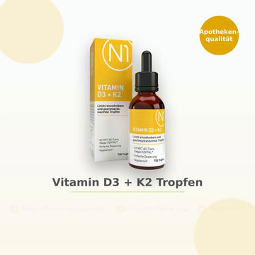 N1 Vitamin D3 K2 – Kombination für Immunsystem, Knochen & Muskeln, unterstützt die Calciumaufnahme & tägliche Versorgung, D3 + K2 Tropfen